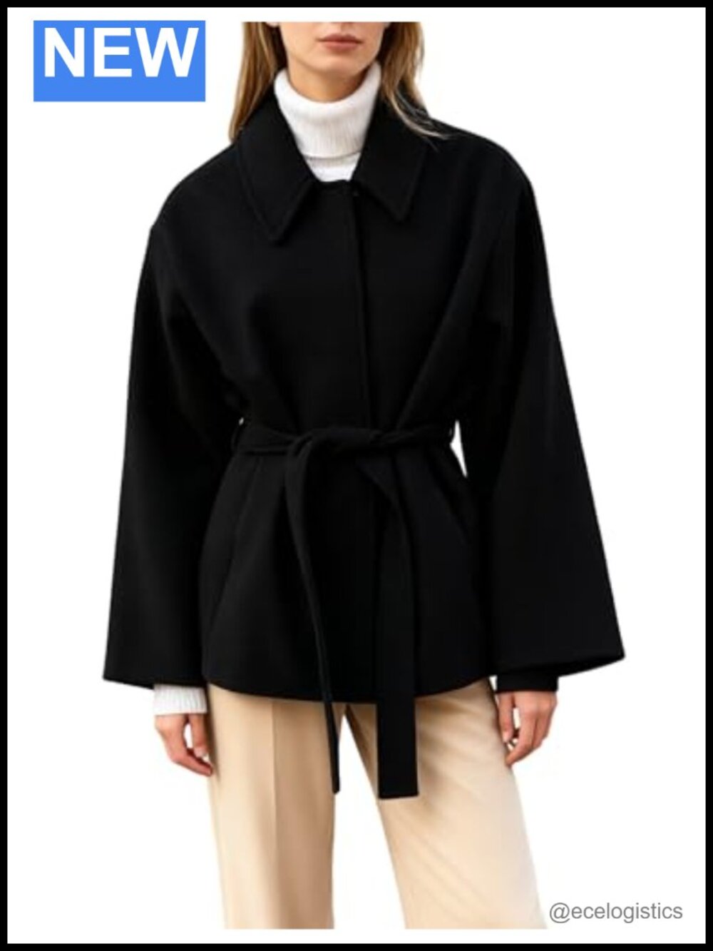 Wool Blend Short Trench Coat Collared Belted Jacket